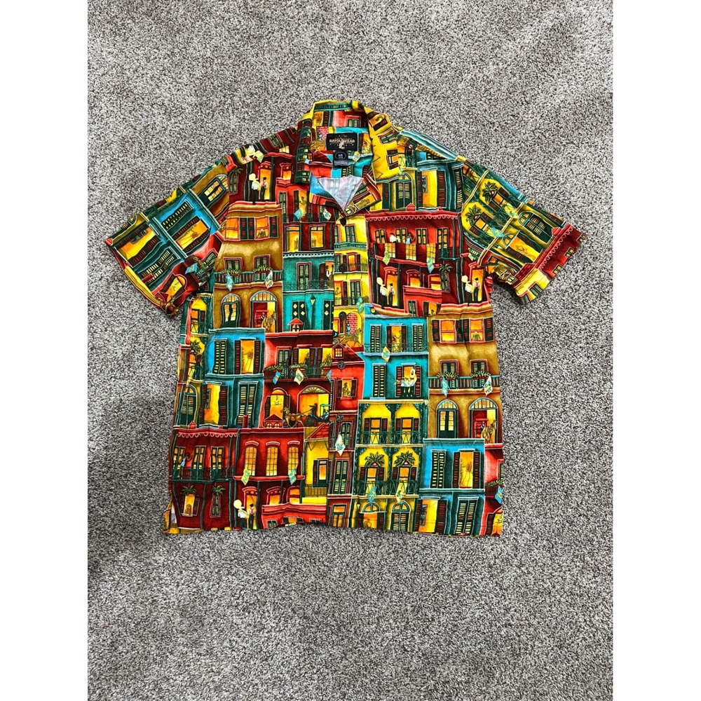 Bayou Wear New Orleans French Quarter Rayon Button Down Shirt Mens Medium Multi